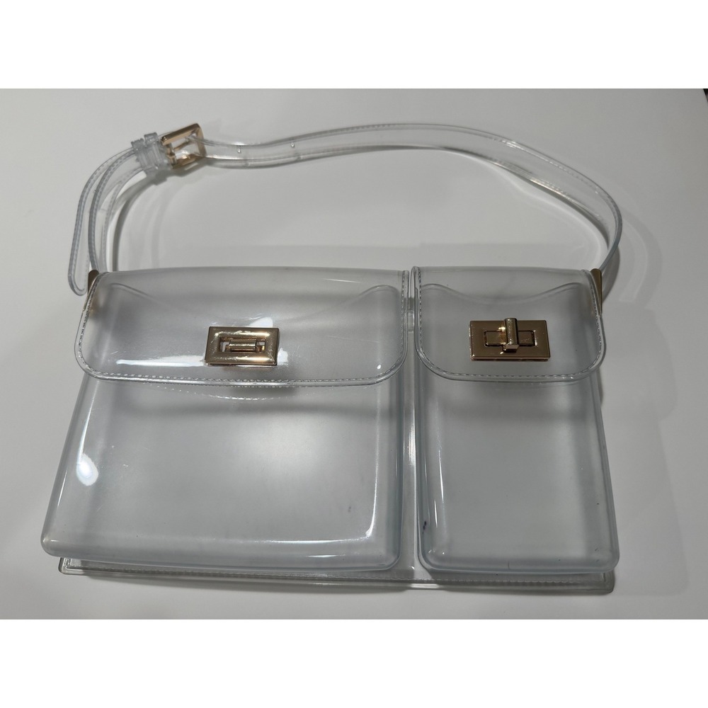 Forever 21 Clear PVC Shoulder Bag Dual Pocket Gold Turn Lock Stadium Approved
